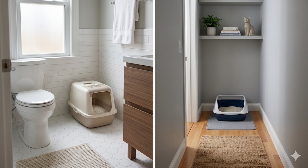 Multiple litter boxes in different locations around a home, showing the correct setup for a multi-cat household